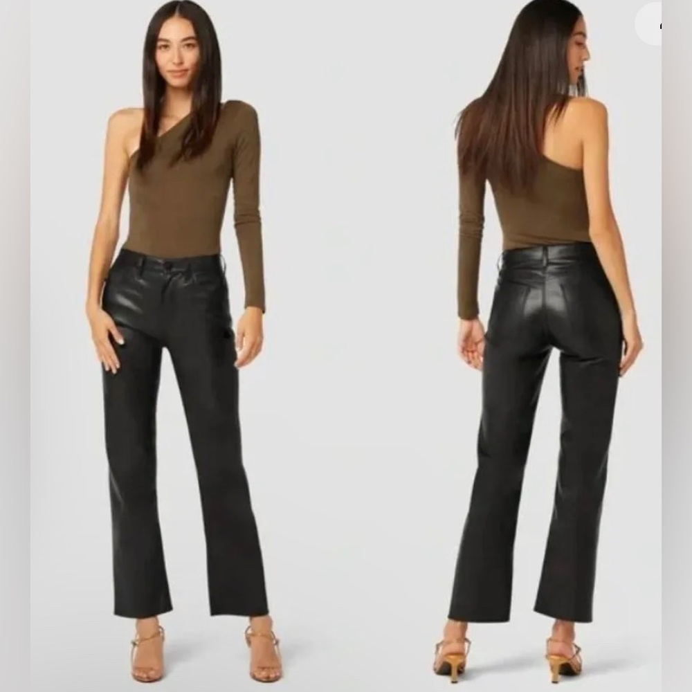 Hudson Remi Faux Leather High Rise Straight Leg Pants Black Sz 33 NWOT
